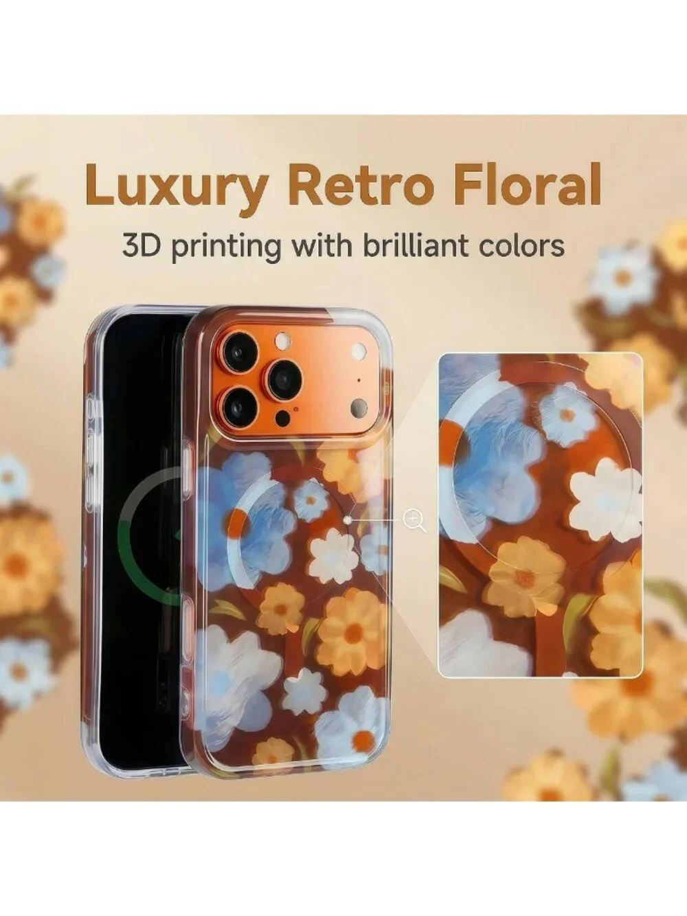 Magnetic iPhone 13 Pro Max Case, Watercolor Floral, MagSafe, 10ft Drop Tested